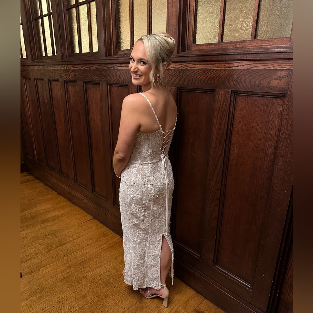 V. Chapman Strapless Lace Midi Dress in White - Picture 5 of 8